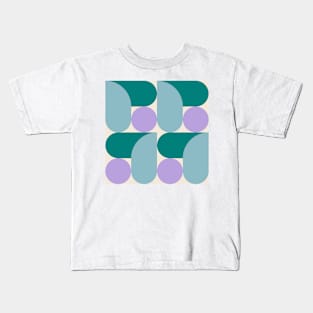 Funky Mid Century Geometric Pattern in Purple and Green Kids T-Shirt